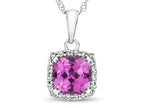 FJC Finejewelers 10k White Gold 6mm Cushion-Cut Created Pink Sapphire with White Topaz accent stones Halo Pendant Neckla