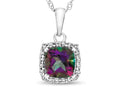 FJC Finejewelers 10k White Gold 6mm Cushion-Cut Mystic Topaz with White Topaz accent stones Halo Pendant Necklace