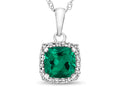 FJC Finejewelers 10k White Gold 6mm Cushion-Cut Simulated Emerald with White Topaz accent stones Halo Pendant Necklace