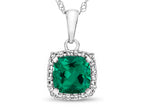 FJC Finejewelers 10k White Gold 6mm Cushion-Cut Simulated Emerald with White Topaz accent stones Halo Pendant Necklace