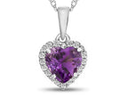 FJC Finejewelers 10k White Gold 6mm Heart Shape Amethyst with White Topaz Halo Pendant Necklace
