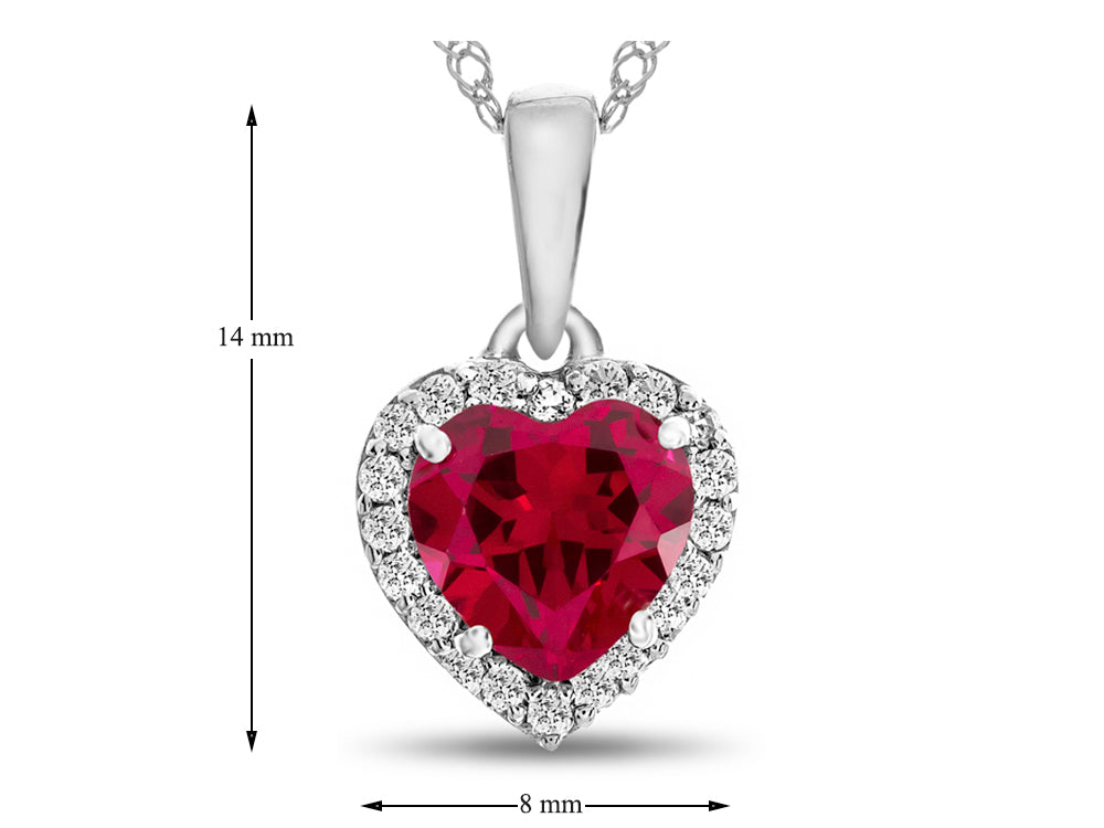 FJC Finejewelers 10k White Gold 6mm Heart Shaped Created Ruby White Topaz accents Halo Pendant Necklace