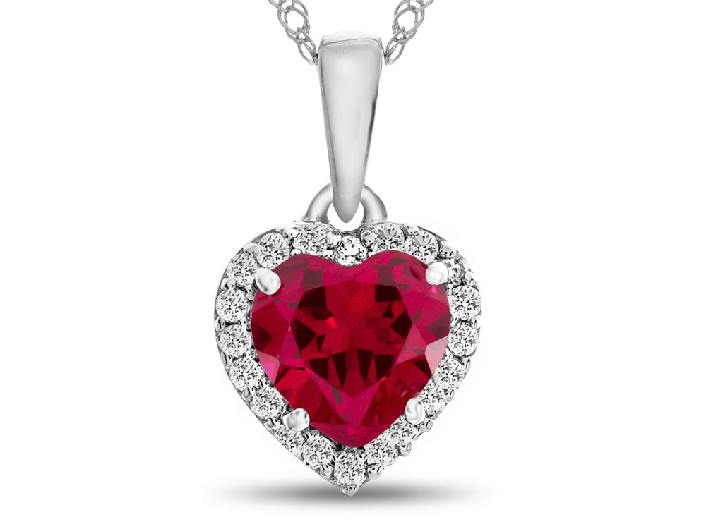 FJC Finejewelers 10k White Gold 6mm Heart Shaped Created Ruby White Topaz accents Halo Pendant Necklace