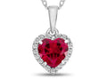 FJC Finejewelers 10k White Gold 6mm Heart Shaped Created Ruby White Topaz accents Halo Pendant Necklace