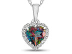 FJC Finejewelers 10k White Gold 6mm Heart Shaped Mystic Topaz with White Topaz Halo Pendant Necklace