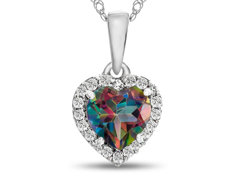 FJC Finejewelers 10k White Gold 6mm Heart Shaped Mystic Topaz with White Topaz Halo Pendant Necklace