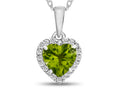 FJC Finejewelers 10k White Gold 6mm Heart Shaped Peridot with White Topaz Halo Pendant Necklace