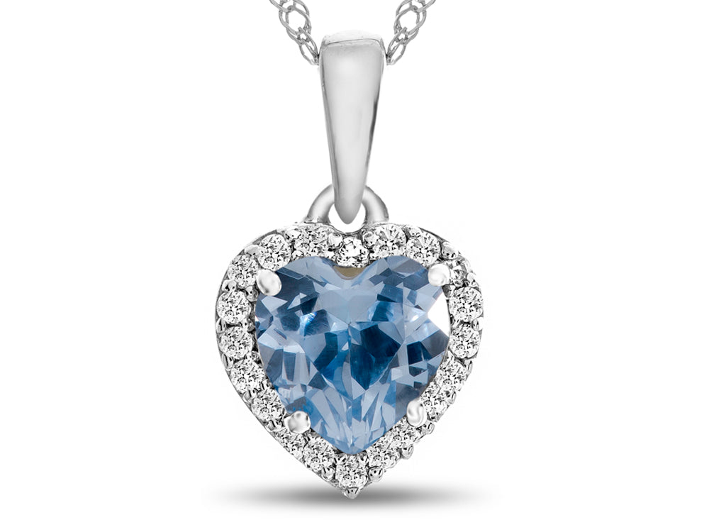 FJC Finejewelers 10k White Gold 6mm Heart Simulated Aquamarine with White Topaz Halo Pendant Necklace