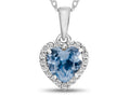 FJC Finejewelers 10k White Gold 6mm Heart Simulated Aquamarine with White Topaz Halo Pendant Necklace