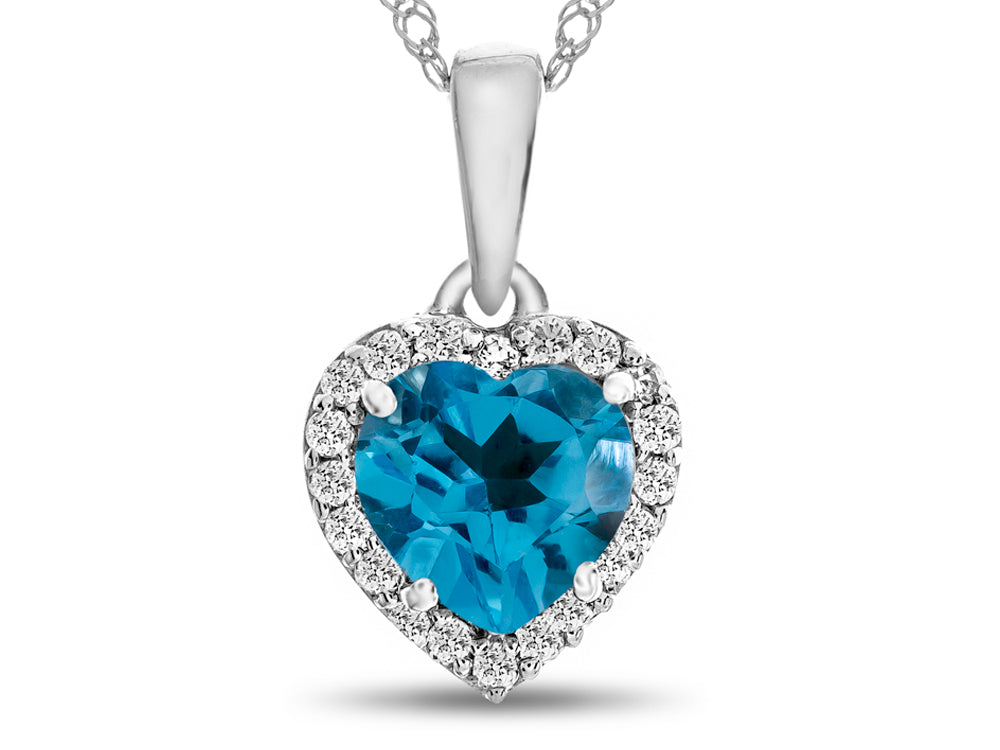FJC Finejewelers 10k White Gold 6mm Heart Shaped Swiss Blue Topaz White Topaz Halo Pendant Necklace