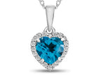 FJC Finejewelers 10k White Gold 6mm Heart Shaped Swiss Blue Topaz White Topaz Halo Pendant Necklace