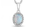 FJC Finejewelers 10k White Gold 7x5mm Oval Created Opal with White Topaz accent stones Halo Pendant Necklace
