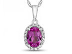 FJC Finejewelers 10k White Gold 7x5mm Oval Created Pink Sapphire with White Topaz accent stones Halo Pendant Necklace