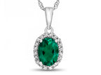 FJC Finejewelers 10k White Gold 7x5mm Oval Simulated Emerald with White Topaz accent stones Halo Pendant Necklace