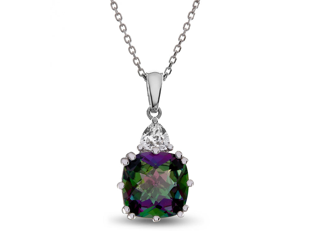 FJC Finejewelers 10 mm Cushion-Cut Mystic Topaz and Triangle White Topaz Pendant Necklace