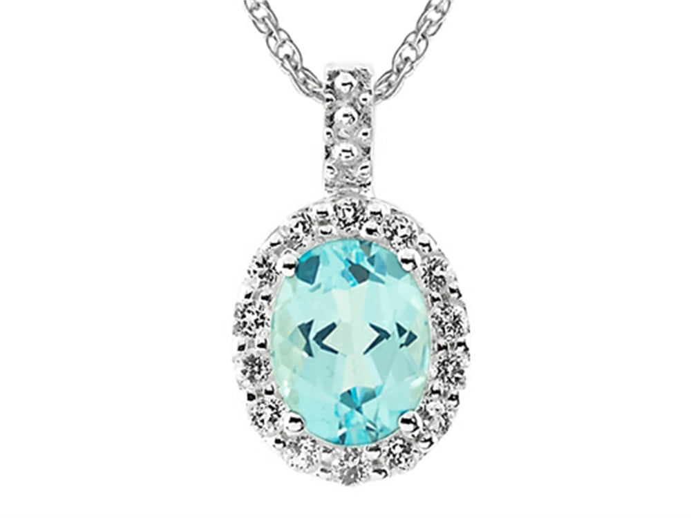 FJC Finejewelers 9x7 Oval Blue Topaz and White Topaz Pendant Necklace- 18 Inch Chain Included