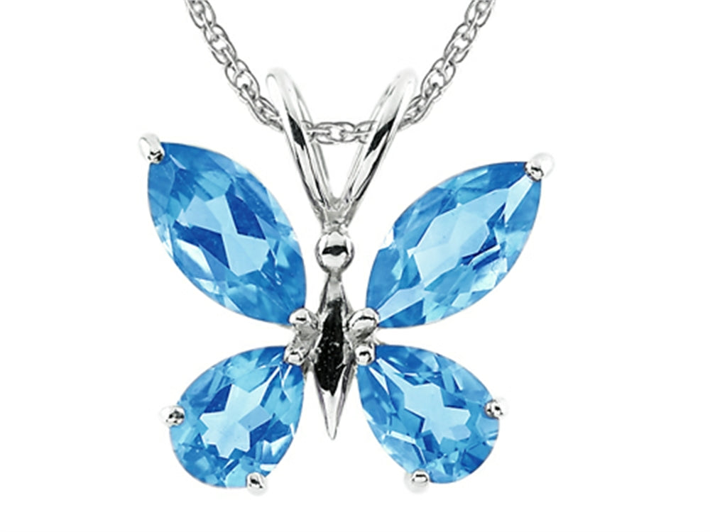 FJC Finejewelers Marquise and Pear Shaped Blue Topaz Butterfly Pendant Necklace with Rope Chain