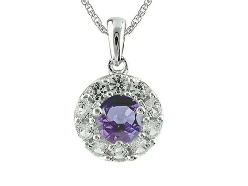 FJC Finejewelers 925 Sterling Silver 9.7mm Round Tanzanite and White Topaz Pendant Necklace