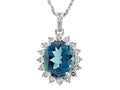 FJC Finejewelers 925 Sterling Silver Oval London Blue Topaz and White Topaz Pendant Necklace