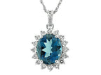 FJC Finejewelers 925 Sterling Silver Oval London Blue Topaz and White Topaz Pendant Necklace