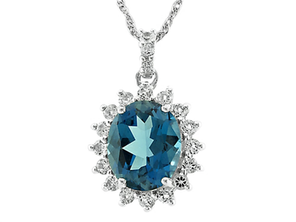 FJC Finejewelers 925 Sterling Silver Oval London Blue Topaz and White Topaz Pendant Necklace