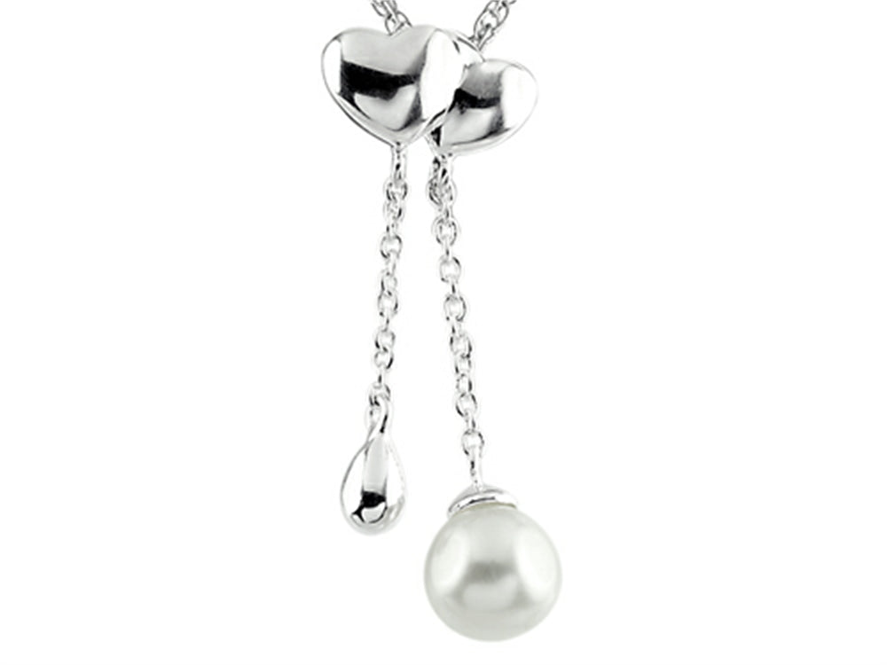 FJC Finejewelers 6mm 2 Drop Freshwater Cultured Pearl Pendant Necklace with Heart Shaped Top