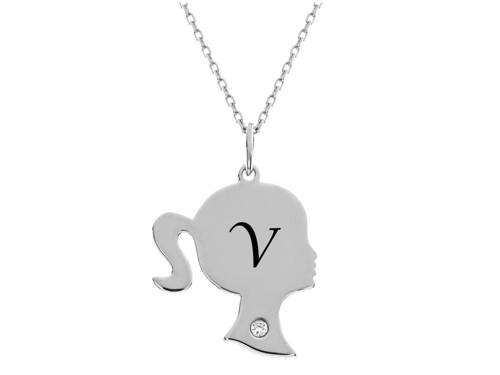 FJC Finejewelers Girl Personalized Initial V Alphabet Pendant Necklace with CZ  18 Inch Adjustable Chain