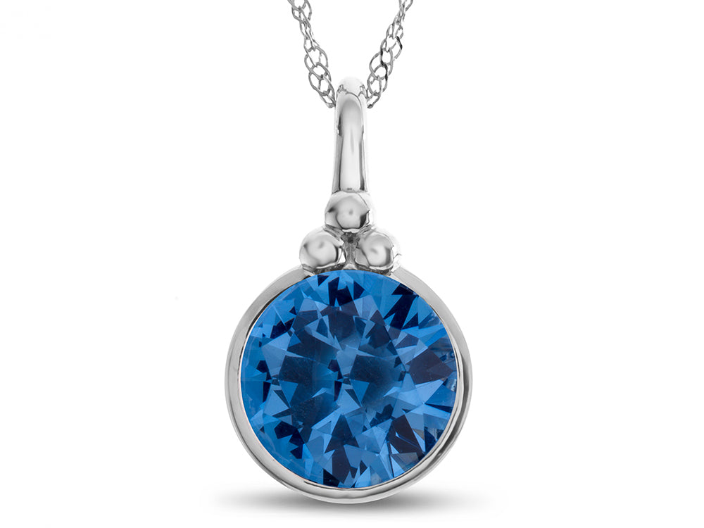 FJC Finejewelers 8mm Round Bezel Set Simulated Aquamarine Pendant Necklace - Chain Included