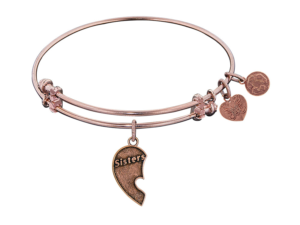 Angelica Collection Antique Pink Stipple Finish Brass Left-half Heart sisters Expandable Bangle