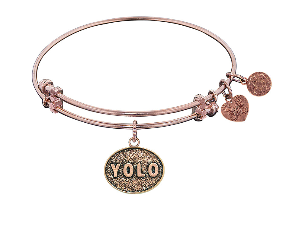 Angelica Collection Antique Pink Stipple Finish Brass you Only Live Once Expandable Bangle