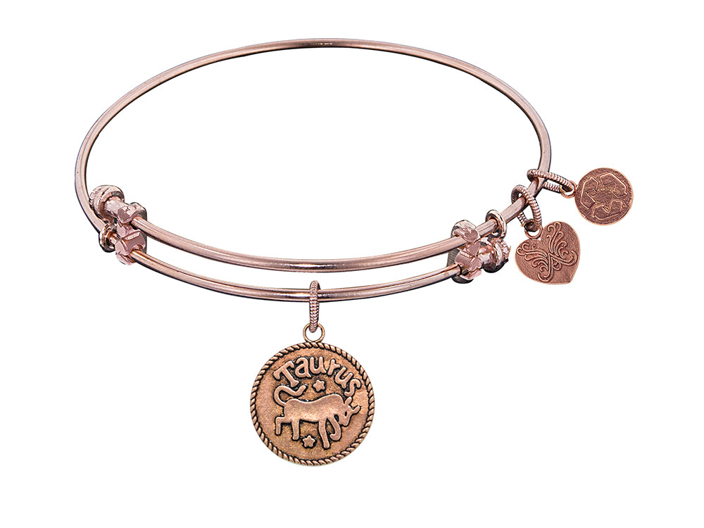 Angelica Collection Antique Pink Smooth Finish Brass taurus-april Expandable Bangle