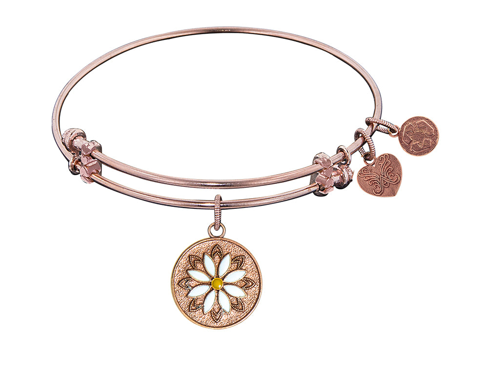 Angelica Collection Non-antique Pink Stipple Finish Brass Enamel daisy Flower Expandable Bangle