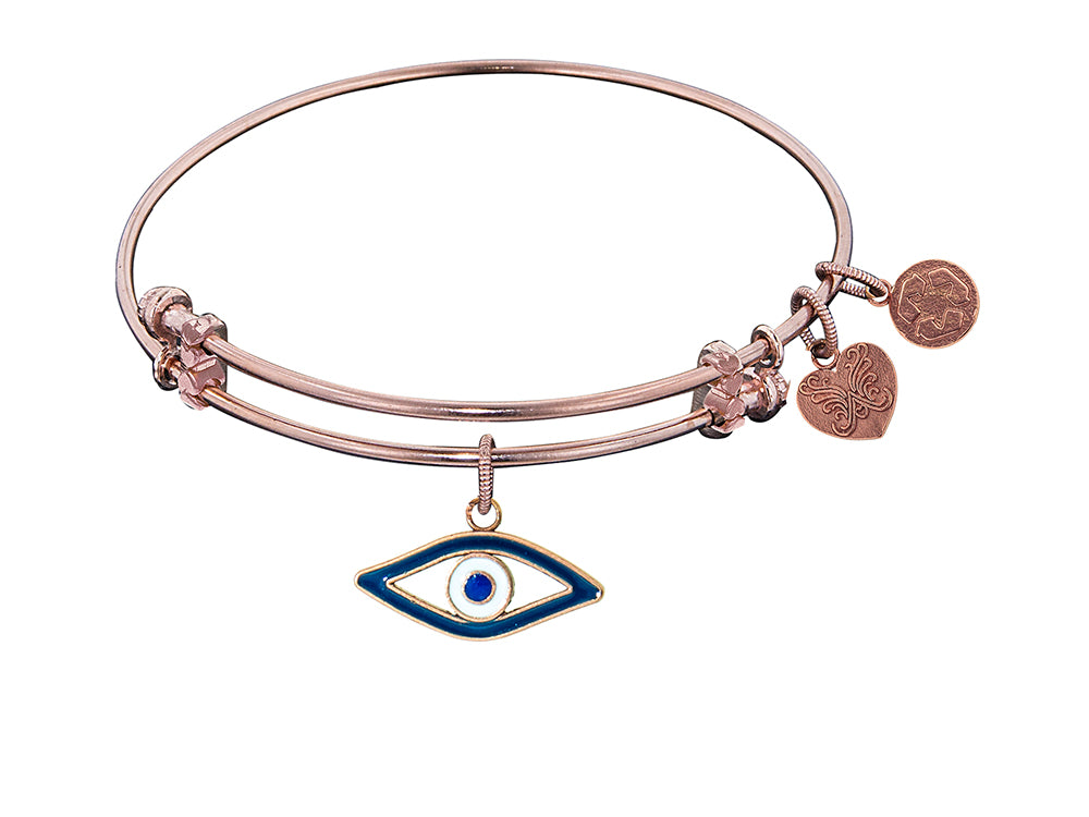 Angelica Collection Non-antique Pink Stipple Finish Brass With Enamel evil Eye Expandable Bangle
