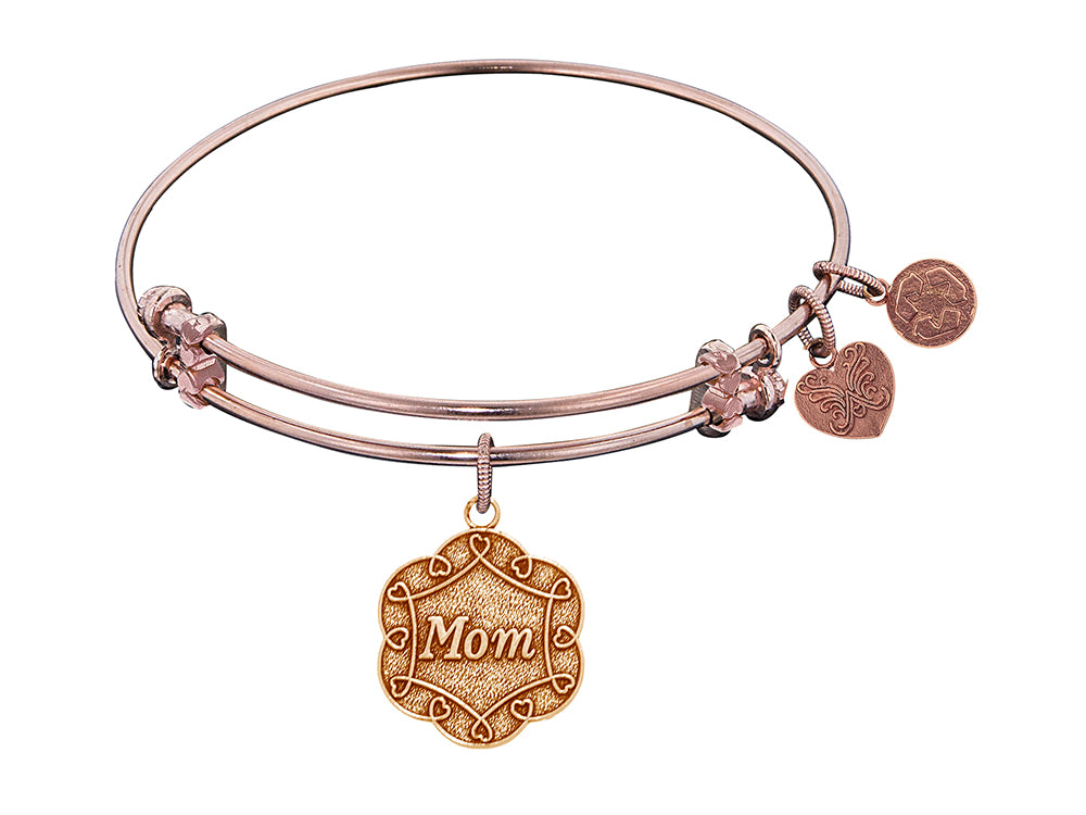 Angelica Collection Antique Pink Stipple Finish Brass mom On 7-leaf Flower Like Charm Expandable Bangle