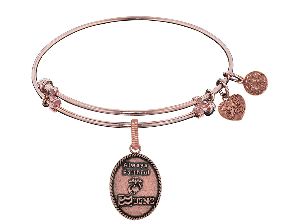 Angelica Collection Brass with Pink Finish Always Faithful U.S. Marine Corps Oval Expandable Bangle