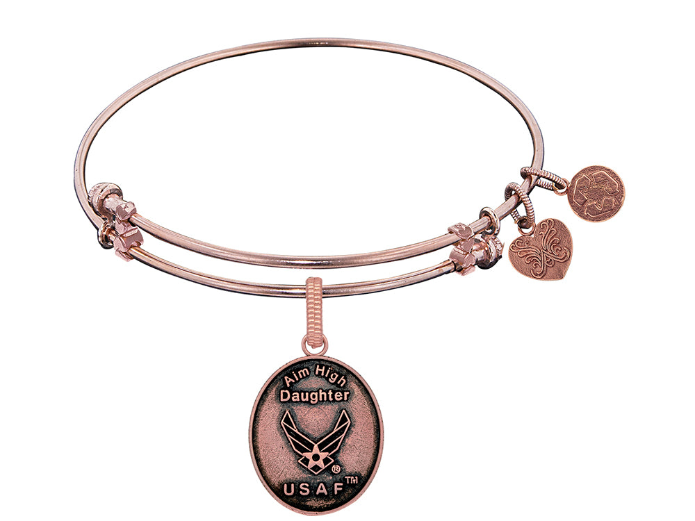 Angelica Collection Brass with Pink Finish Aim High Daughter U.S. Air Force Expandable Bangle