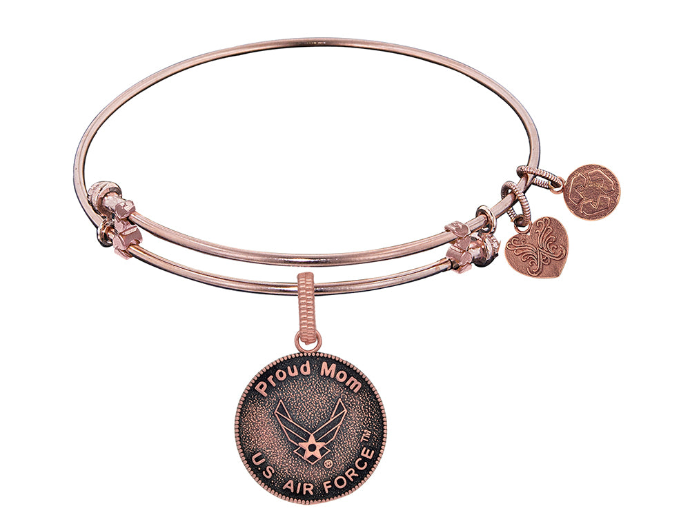 Angelica Collection Brass with Pink Finish Proud Mom U.S. Air Force Round Expandable Bangle