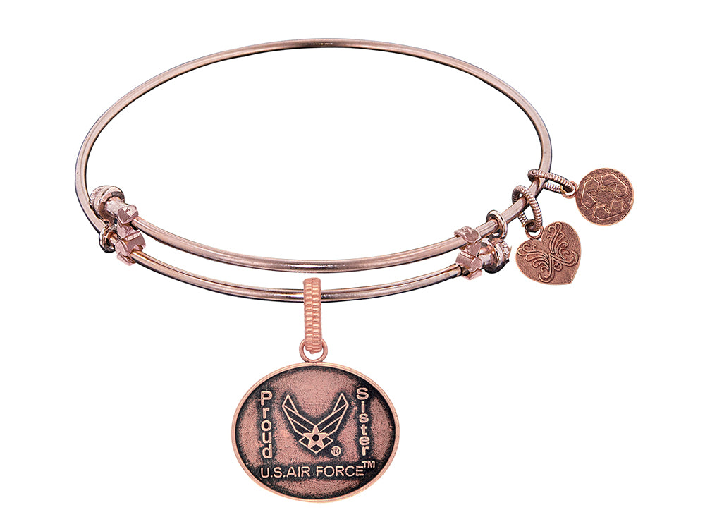 Angelica Collection Brass with Pink Finish Proud Sister U.S. Air Force Expandable Bangle