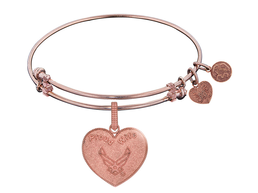Angelica Collection Brass with Pink Finish Proud Wife U.S. Air Force Heart Shaped Expandable Bangle