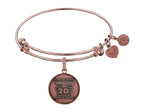 Angelica Collection Brass with Pink Finish Friends 20th Anniversary Charm Expandable Bangle