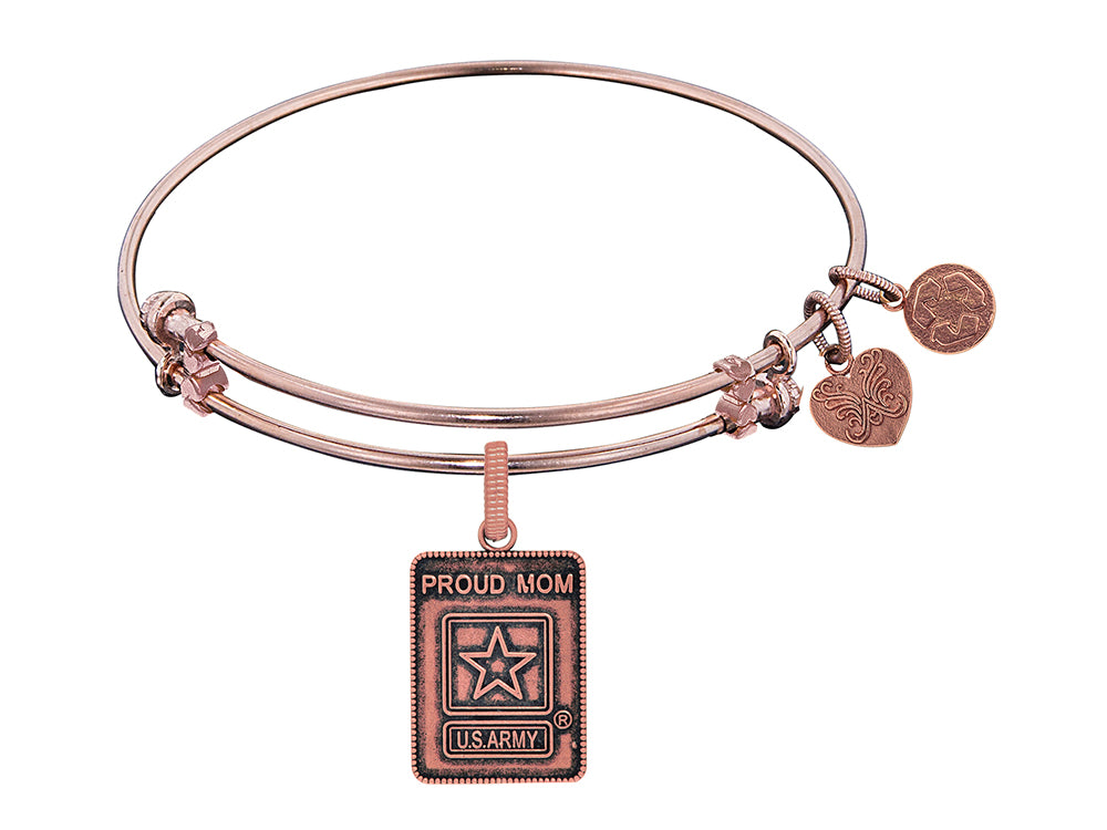 Angelica Collection Brass with Pink Finish Proud Mom U.S. Army Expandable Bangle