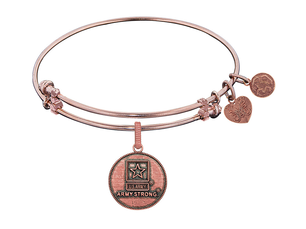 Angelica Collection Brass with Pink Finish U.S. Army Strong Round Expandable Bangle
