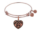 Angelica Collection Brass with Pink Finish Proud Wife U.S. Navy Heart Shaped Expandable Bangle