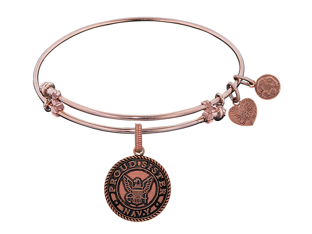 Angelica Collection Brass with Pink Finish Proud Sister U.S. Navy Round Expandable Bangle