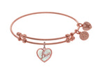 Angelica Collection Brass With Pink love Heart Charm With Created Mother Of Pearl On Pink Bangle