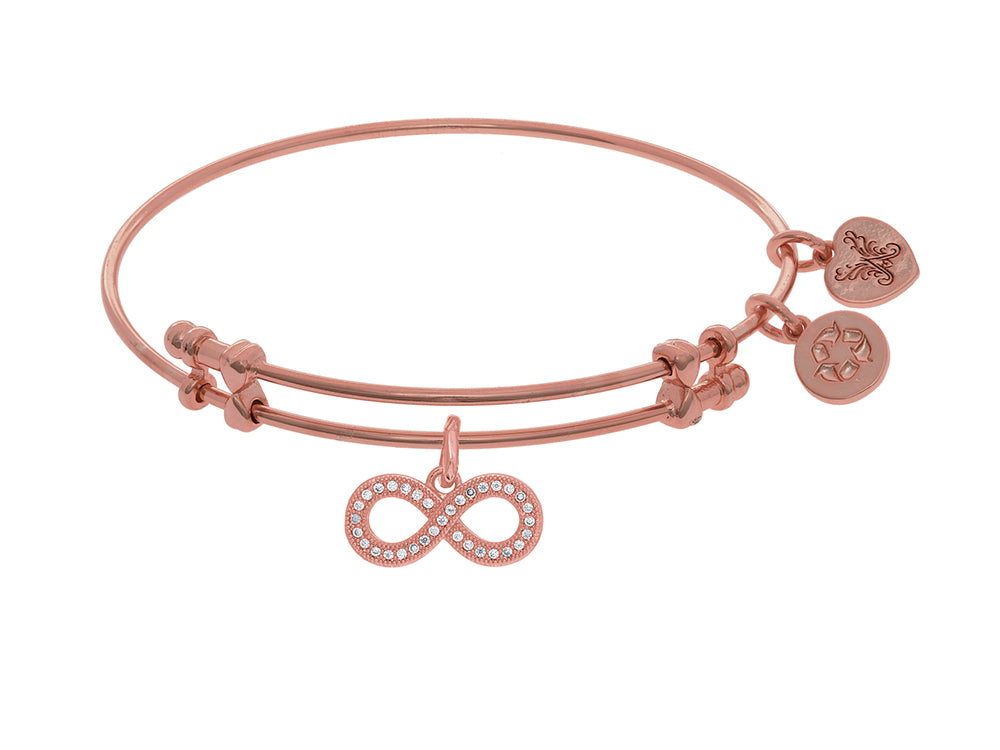 Brass With Pink Finish Charm With White CZ Infinity On Pink Angelica Collection Bangle