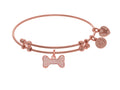 Brass With Pink Finish Charm With Whtie CZ Bone On Pink Angelica Collection Bangle