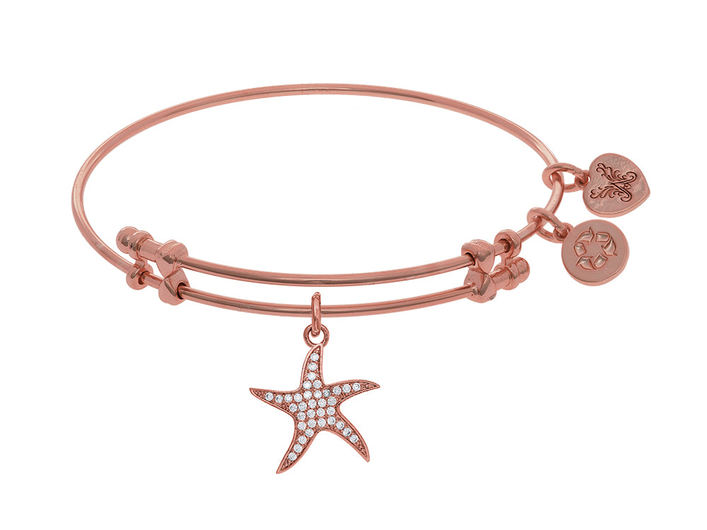 Brass With White Finish Charm With White CZ Starfi Sh On Pink Angelica Collection Bangle