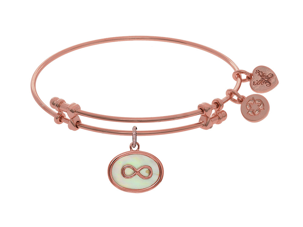 Brass With Pink Finish Charm On White Angelica Collection Bangle Infinity On Created Mother Of Pearl