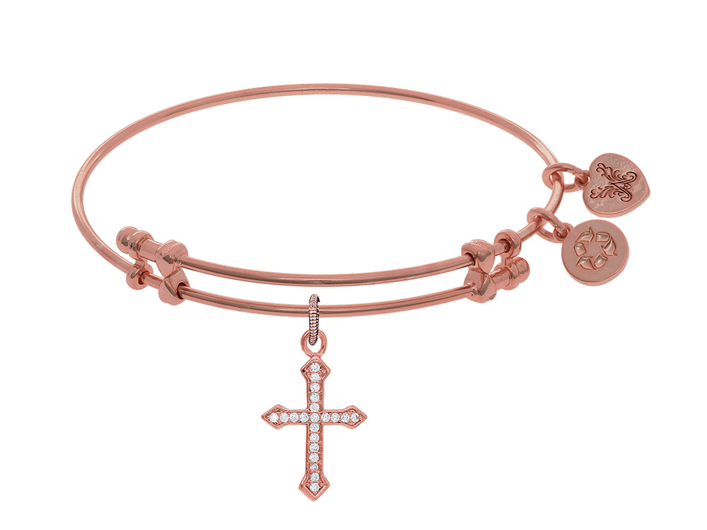 Brass With Pink Finish Cross Charm On Pink Angelica Collection Bangle